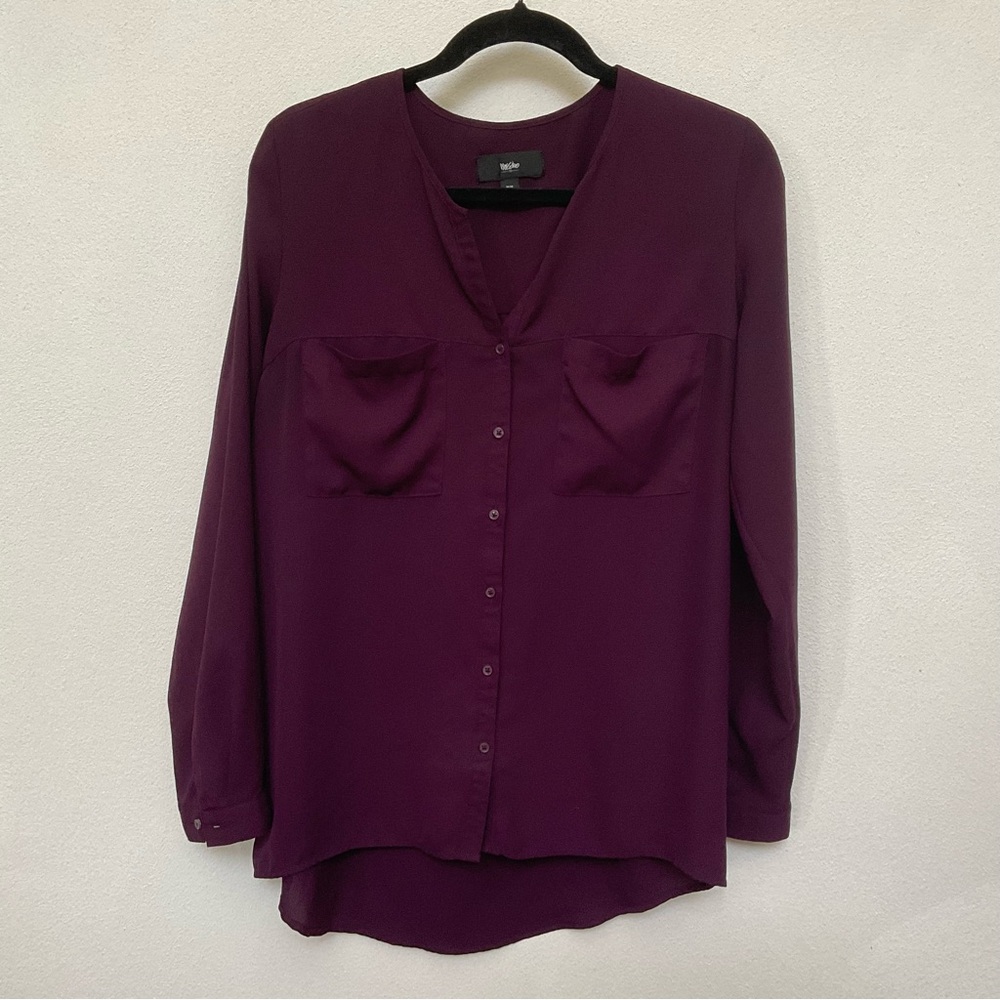 Mossimo Purple Double Pocket Button Down Blouse Size Medium Work Office